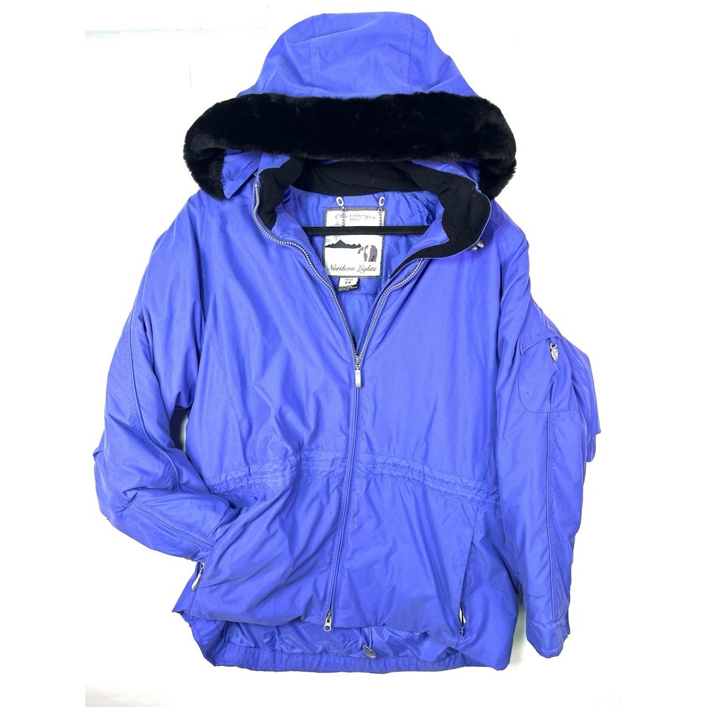 Vintage 90s Obermeyer Northern Lights Ski Jacket Blue Women's‎ Sz 14 Cinch Waist